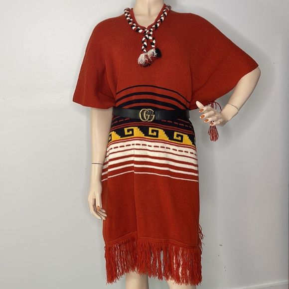 Vintage 70s Soft Knitted Boho Fringe Poncho - Picture 11 of 16